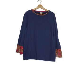Chico's | Paisley Woven-Sleeve  Pullover Lightweight Sweater Flare Sleeve